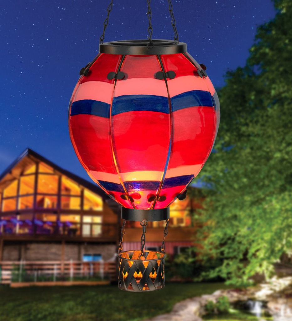 Red, White and Blue Stripe Solar LED Powered Hot Air Balloon Lantern - inthegardenandmore.com