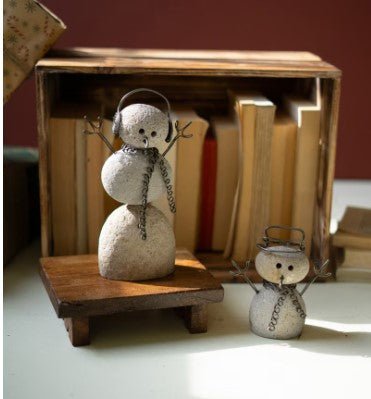 River Rock Indoor Outdoor Snowmen – set of 2 - inthegardenandmore.com