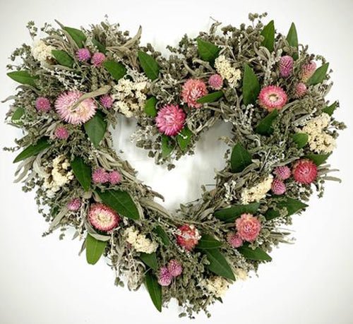 Romantic Floral Herb Heart Shaped Wreath – 15" - inthegardenandmore.com