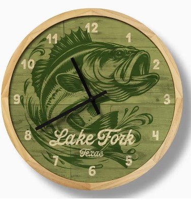 Rustic Lodge Bass Fish Wall Clock - Can Be Personalized - inthegardenandmore.com