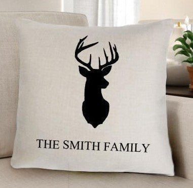 Rustic Lodge Deer Silhouette Personalized Throw Pillow - inthegardenandmore.com