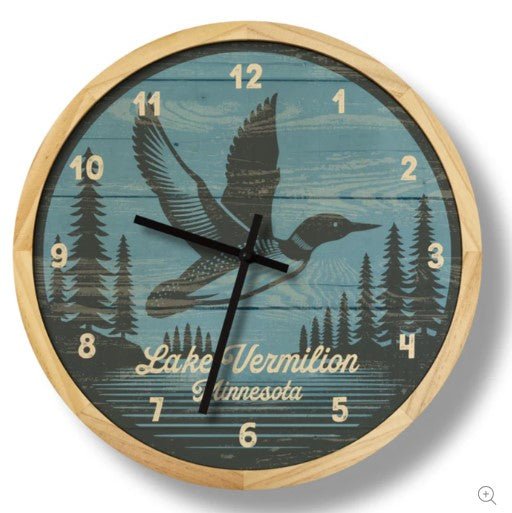 Rustic Lodge Loon Bird Wall Clock - Can Be Personalized - inthegardenandmore.com