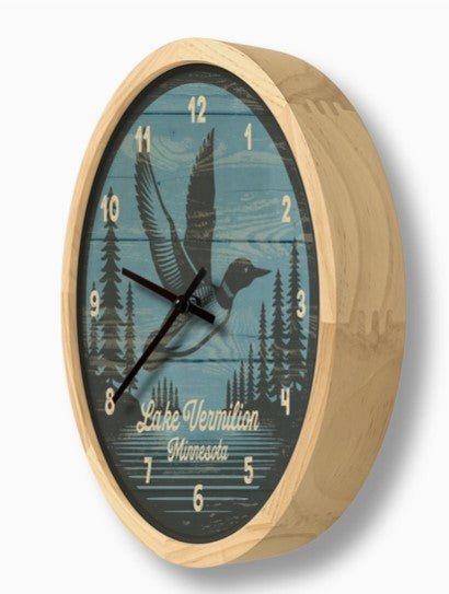 Rustic Lodge Loon Bird Wall Clock - Can Be Personalized - inthegardenandmore.com