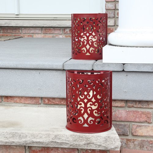 Rusty Red Etched Metal Indoor/Outdoor Wall Sconce Lanterns with Flameless Candle (Set of 2) - inthegardenandmore.com