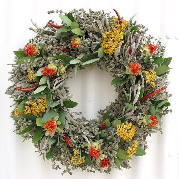 Safflower and Herb Natural Dried and Preserved Wreath – 16” - inthegardenandmore.com