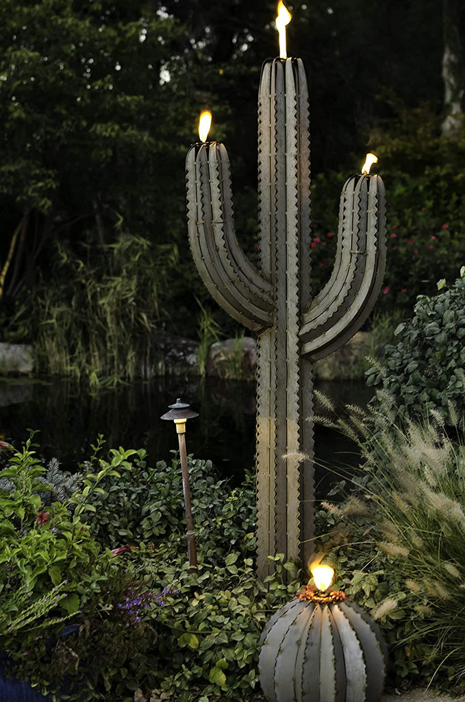 Saguaro Cactus Metal Tiki Torch Yard Art Sculpture - inthegardenandmore.com