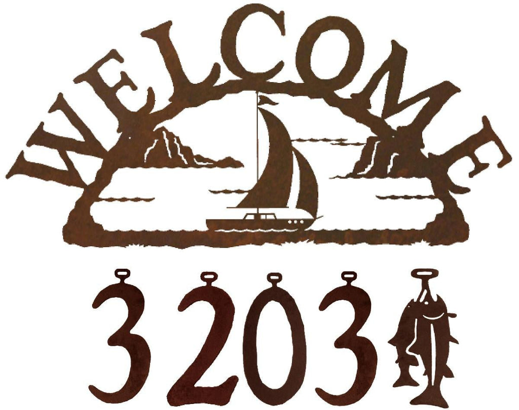 Sailboat Handcrafted Metal Welcome Address Sign - inthegardenandmore.com