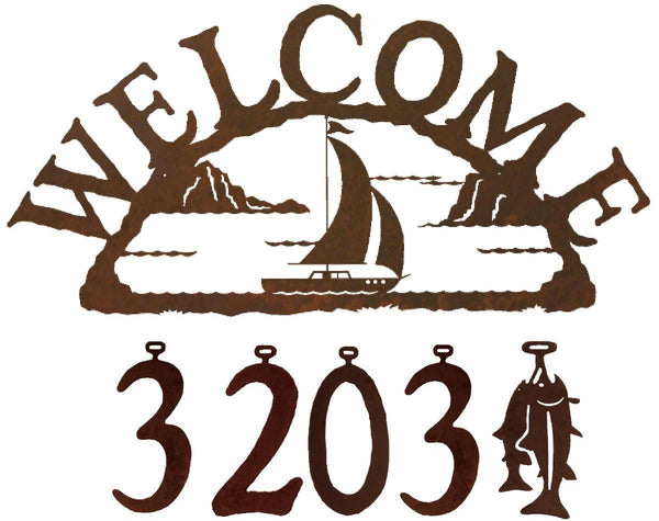 Sailboat Handcrafted Metal Welcome Address Sign - inthegardenandmore.com