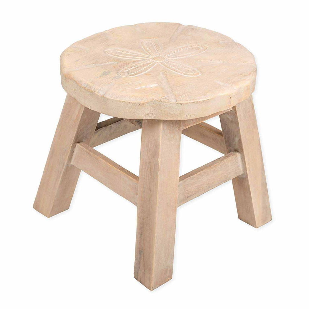 Sand Dollar Handcrafted Wood Stool Footstool - inthegardenandmore.com