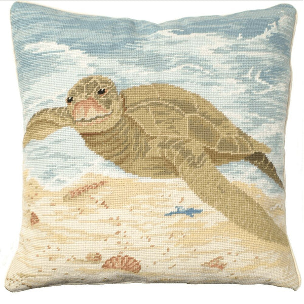 Sea Turtle Handcrafted Needlepoint Throw Pillow – 18” - inthegardenandmore.com