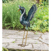 Seaside Blue Metallic Crane Metal Yard Art Sculpture (down) - inthegardenandmore.com