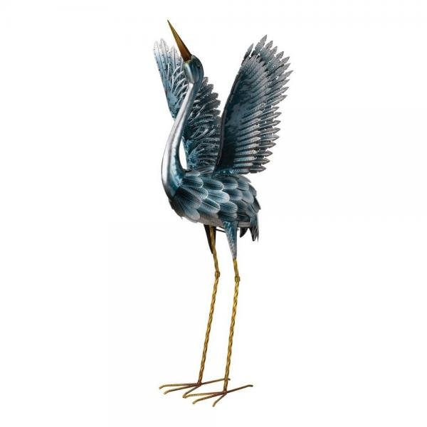 Seaside Blue Metallic Crane Metal Yard Art Sculpture (down) - inthegardenandmore.com