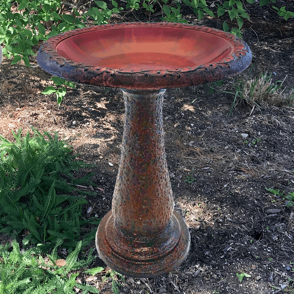 Sedona Red Fiber Clay Birdbath - inthegardenandmore.com