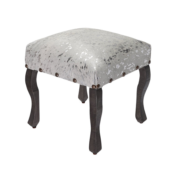 Silver Acid Washed Upholstered Cowhide Stool - inthegardenandmore.com