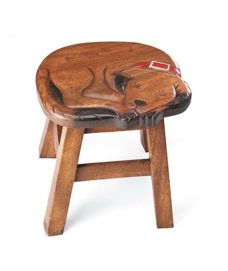 Sleeping Dog or Cat Hand Carved and Hand Painted Wood Footstool - inthegardenandmore.com