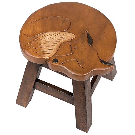 Sleeping Fox Handcrafted Wood Stool Footstool - inthegardenandmore.com