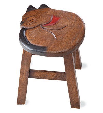 Sleeping Kitty Handcrafted Wood Stool Footstool - inthegardenandmore.com