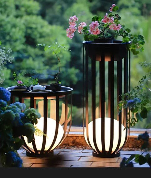 Solar Powered LED Metal Outdoor Side Table / Plant Stand - inthegardenandmore.com