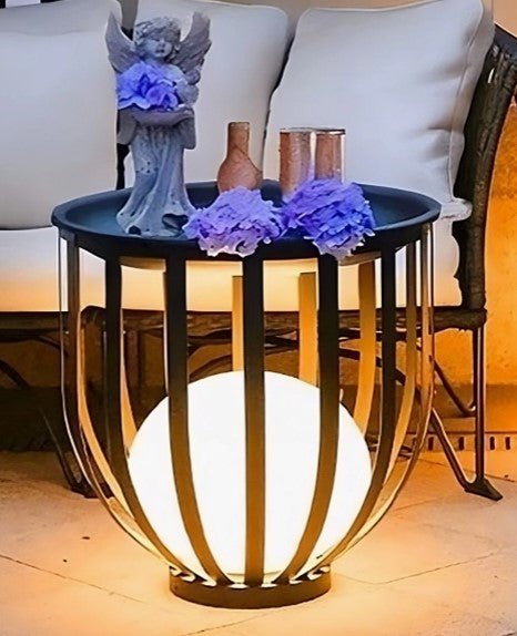 Solar Powered LED Metal Outdoor Side Table / Plant Stand - inthegardenandmore.com