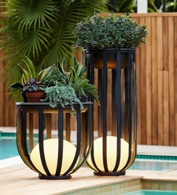 Solar Powered LED Metal Outdoor Side Table / Plant Stand - inthegardenandmore.com