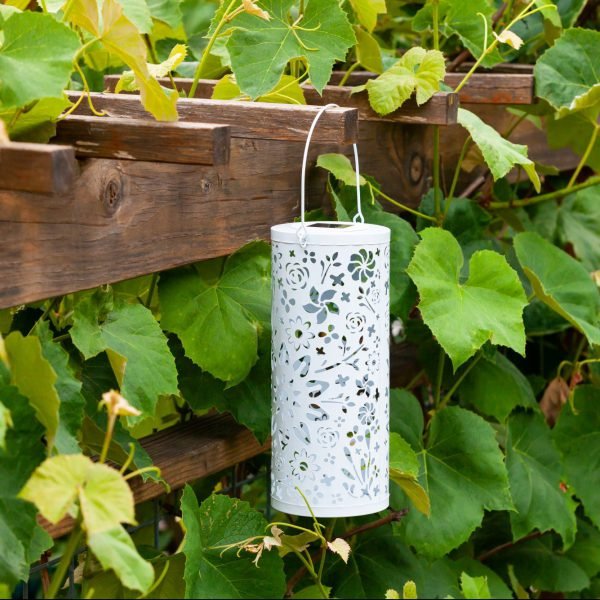 Starlight White Punched Metal Solar Lantern - inthegardenandmore.com