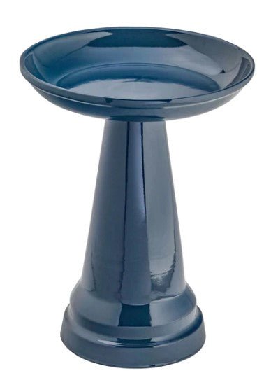 Summer Blue High Gloss Glazed Clay Birdbath - inthegardenandmore.com