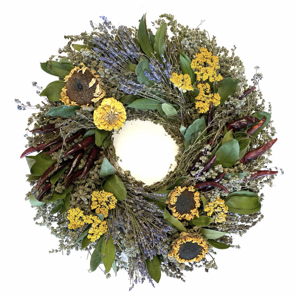 Sunflower and Herb Dried and Preserved Wreath - inthegardenandmore.com