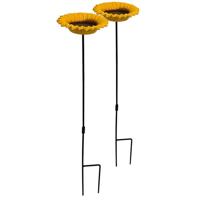 Sunflower Ceramic Garden Stake Bird Feeders – set of 2 - inthegardenandmore.com