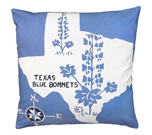 Texas Blue Bonnets Cotton Embroidered Pillow (20”x20”) - inthegardenandmore.com