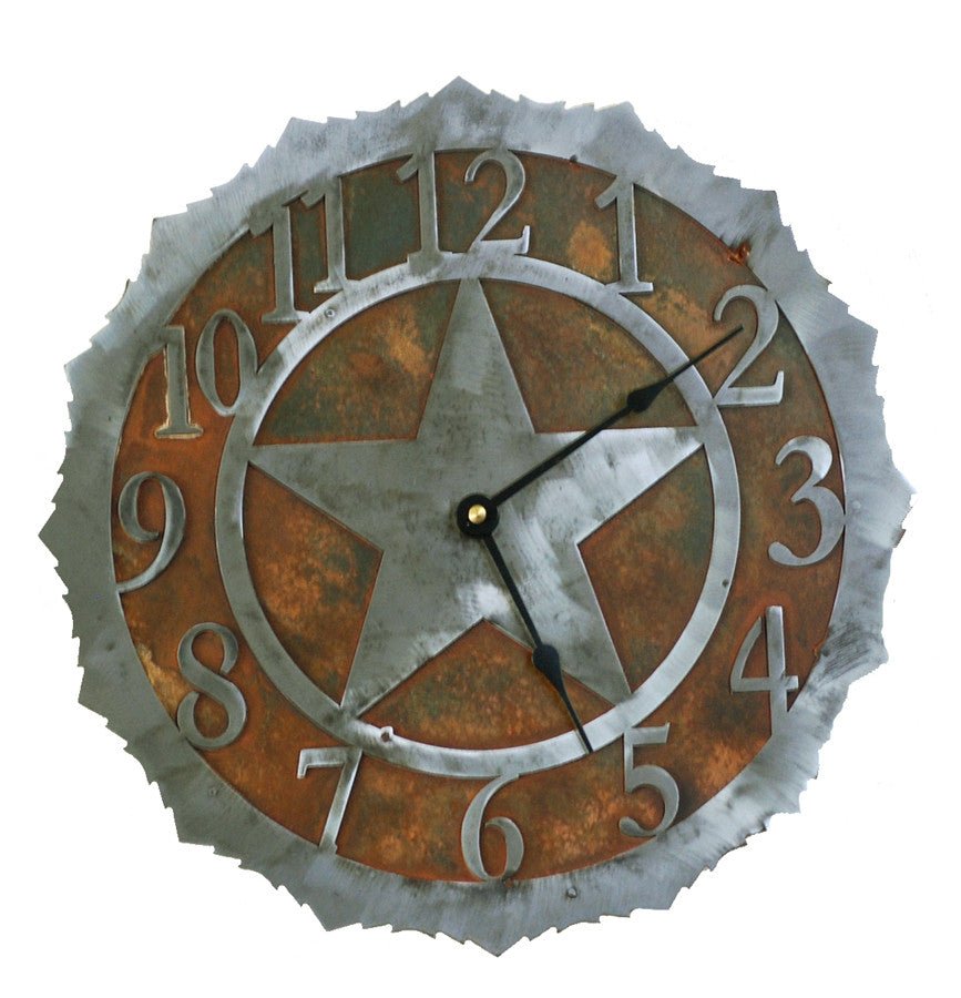 Texas Star Handcrafted Rustic Metal Wall Clock - 12" - inthegardenandmore.com