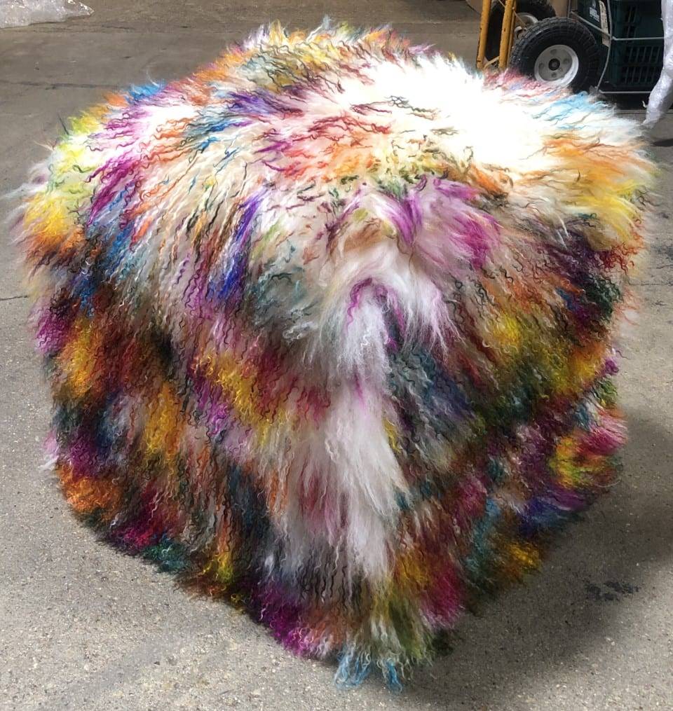 Tibetan/Mongolian Lamb Fur Pouf Ottoman – 18” - inthegardenandmore.com