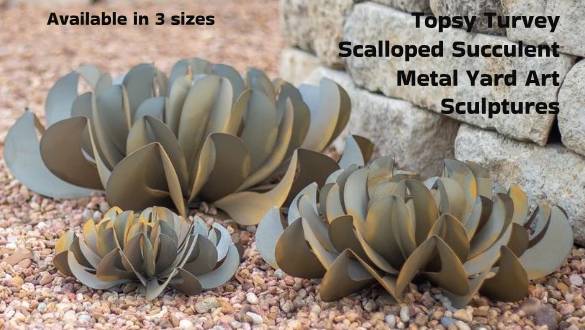 Topsy Turvey Scalloped Succulent Metal Yard Art Sculptures - inthegardenandmore.com