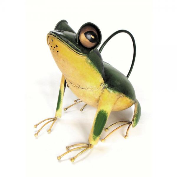 Uniquely handcrafted by skilled artisans from recycled metal, this green and yellow frog watering can is a functional work of art that is fun and suitable for outdoor and indoor use.