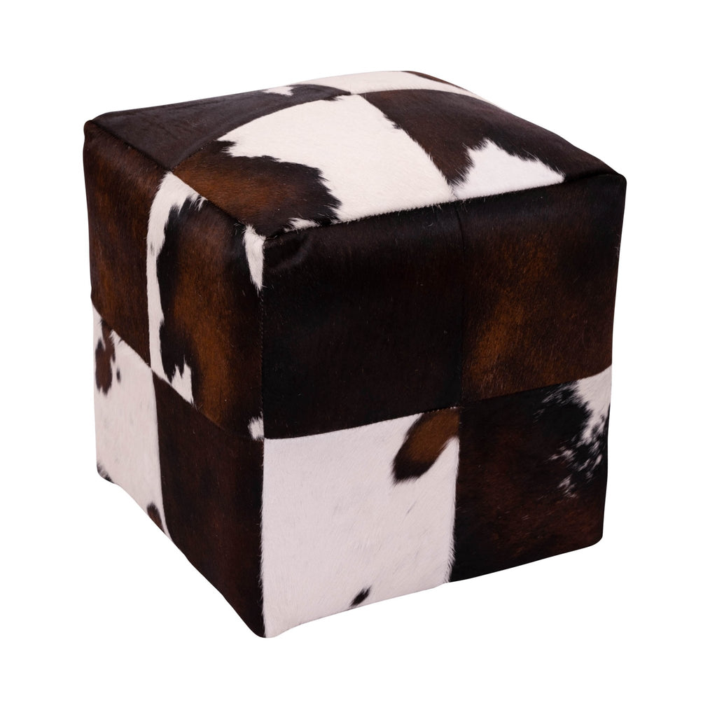 Tricolor Cloudy Cowhide Round Pouf Stool Ottoman - inthegardenandmore.com