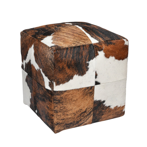 Tricolor Cowhide Cube Pouf Stool Ottoman - inthegardenandmore.com