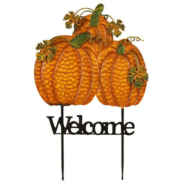 Triple Pumpkins Welcome Metal Yard Art - inthegardenandmore.com