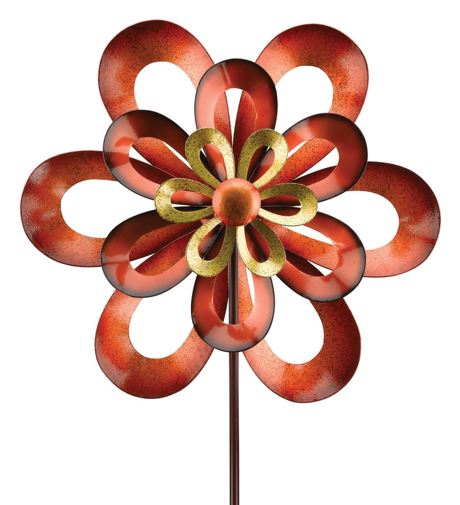 Triple Red and Gold Infinity Metal Kinetic Garden Stake Wind Spinner - inthegardenandmore.com