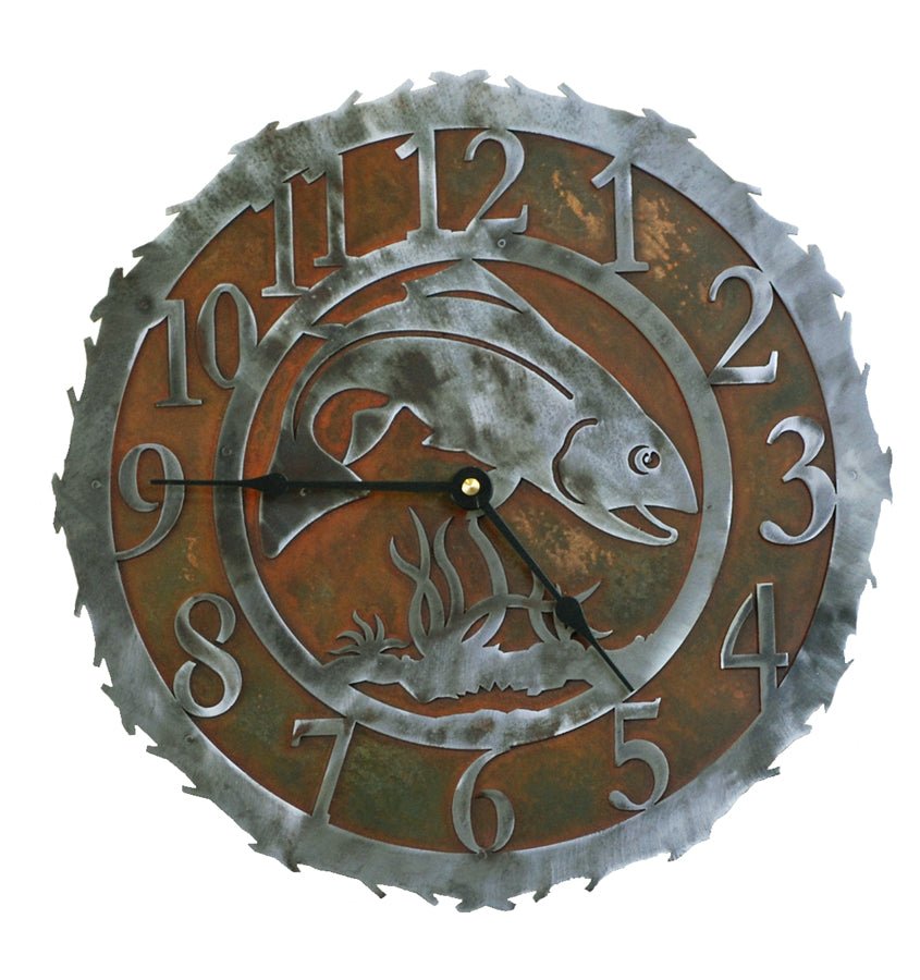 Trout Fish Handcrafted Rustic Metal Wall Clock - 12" - inthegardenandmore.com