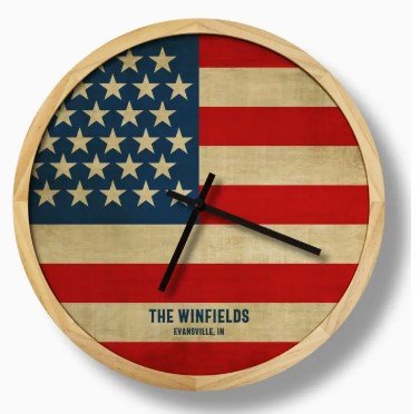 United States Flag Rustic Casual Wall Clock – Can be Personalized - inthegardenandmore.com