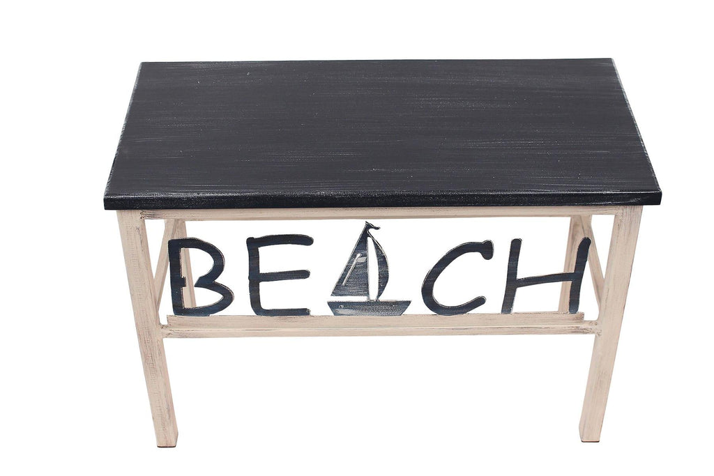 Weathered Navy Blue BEACH Bench with Sailboat (24”) - inthegardenandmore.com