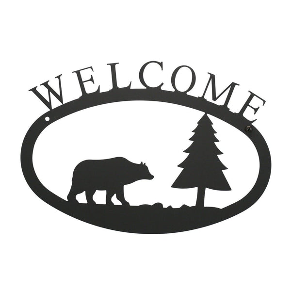 Welcome Sign With Bear and Pine Tree Silhouette - inthegardenandmore.com