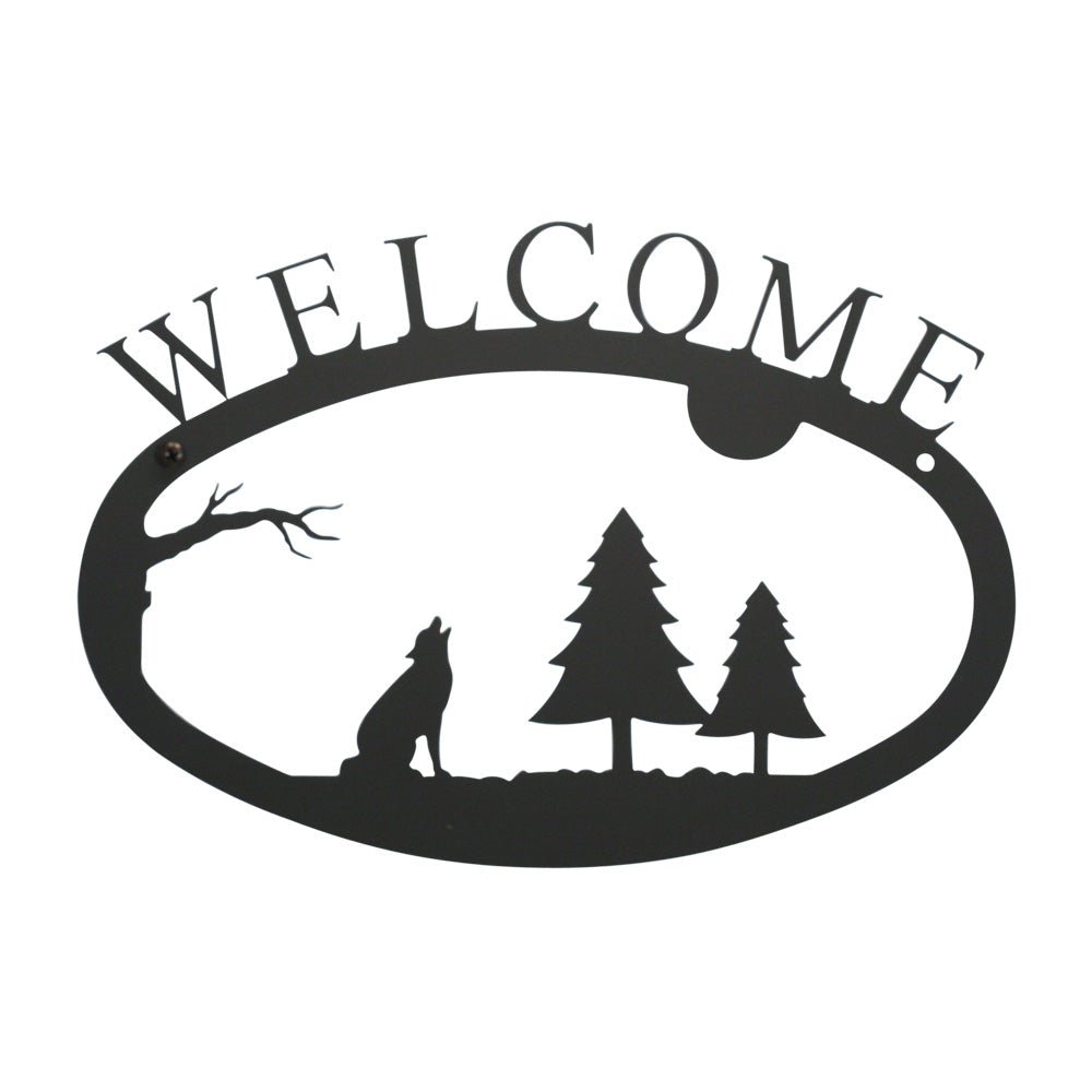 Welcome Sign With Wilderness Wolf Scene Silhouette - inthegardenandmore.com