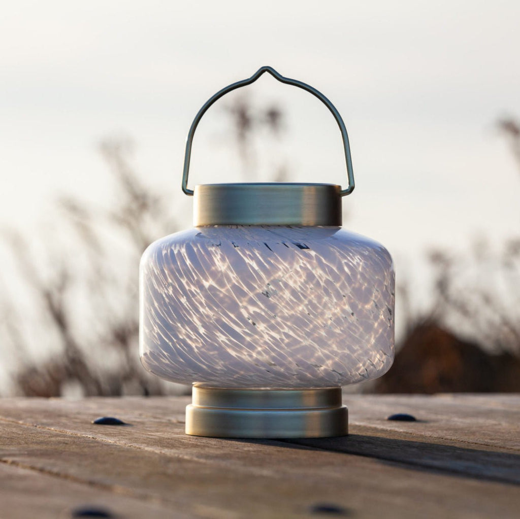 White Boaters Hand Blown Glass Solar Lanterns - inthegardenandmore.com