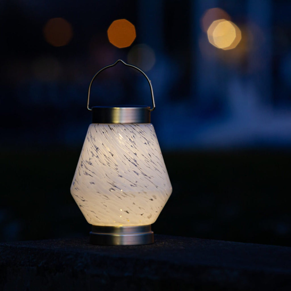 White Boaters Hand Blown Glass Solar Lanterns - inthegardenandmore.com