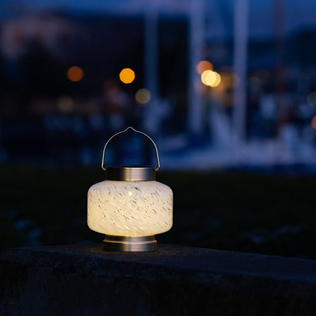 White Boaters Hand Blown Glass Solar Lanterns - inthegardenandmore.com