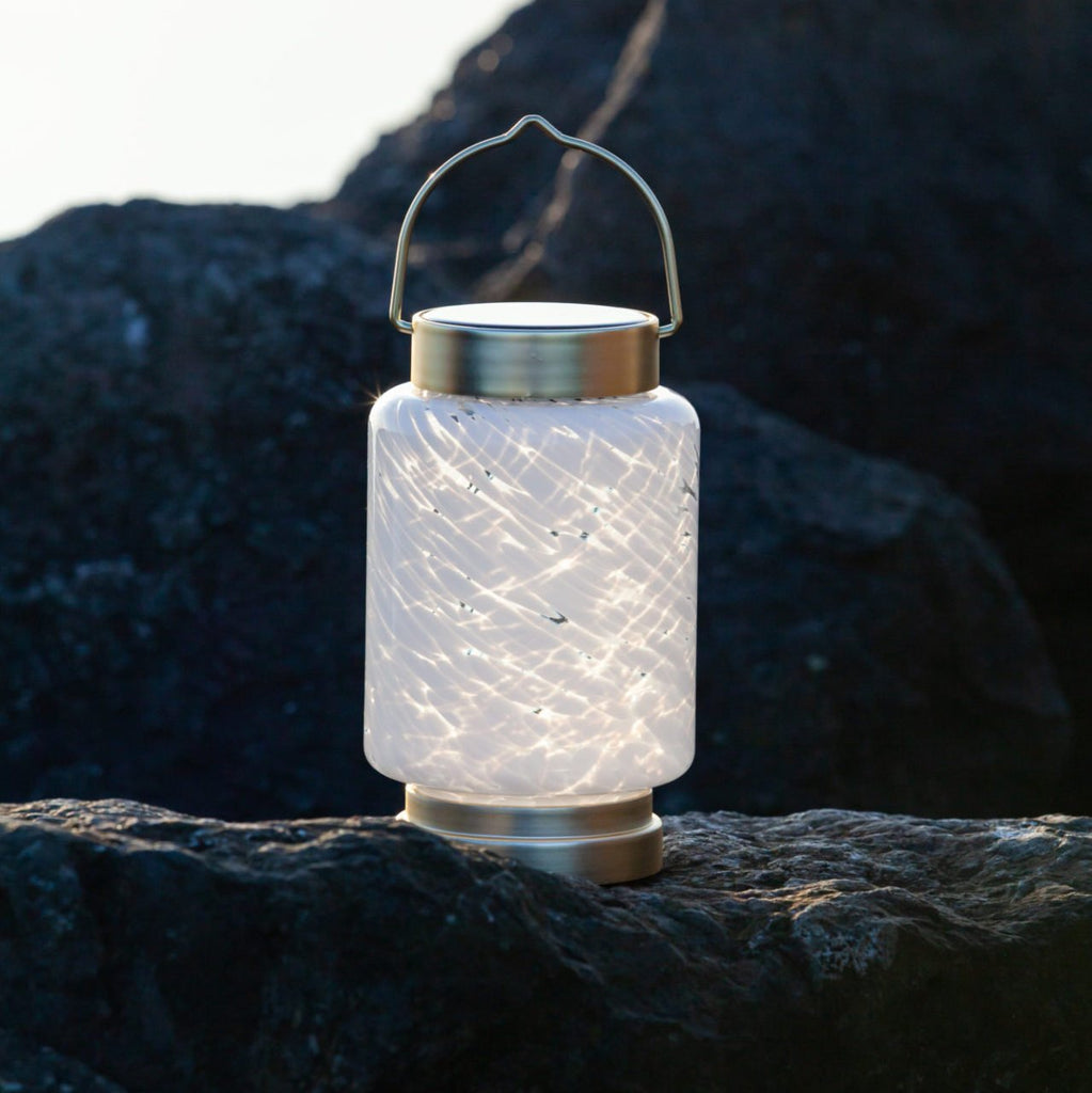 White Boaters Hand Blown Glass Solar Lanterns - inthegardenandmore.com