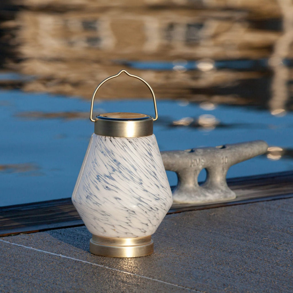 White Boaters Hand Blown Glass Solar Lanterns - inthegardenandmore.com