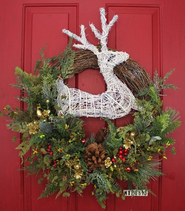 White Deer Christmas Winter Front Door Wreath - inthegardenandmore.com