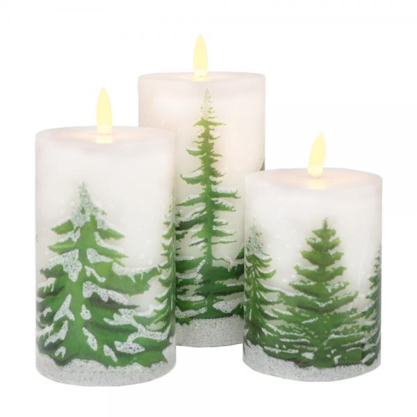 Winter Scene Pine Tree LED Candle Set – Set of 3 - inthegardenandmore.com