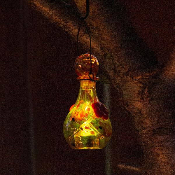 Yellow Handblown Glass Solar LED Luminating Hummingbird Feeder - inthegardenandmore.com